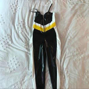 vinyl zip front jumpsuit